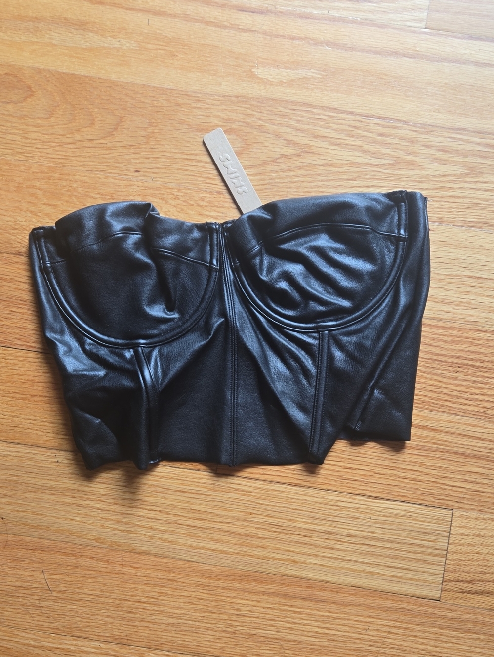 Skims Faux Leather Black Bustier Top